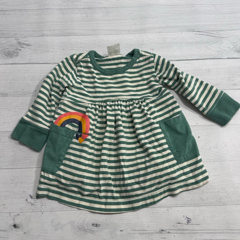 Hanna Andersson girls green white striped rainbow  dress size 60 3-6 months